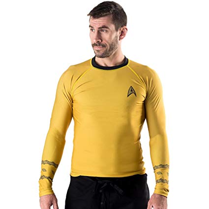 Fusion Fight Gear Star Trek Classic Uniform BJJ Rash Guard Compression Shirt- Gold (XL)