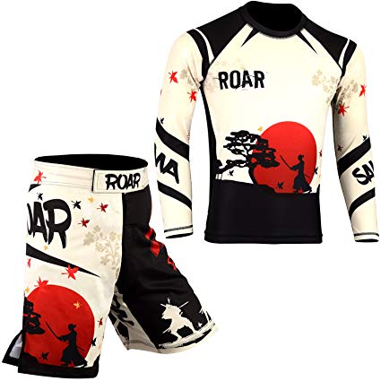ROAR MMA Rash Guard & BJJ Grappling Shorts UFC Cross Training Gear No Gi Gym Wear